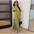 Lapel Short Sleeve Pocket Solid Color Shirt Pants Set Loose Fit Straight Leg Trouser 2026 Spring Casual Women Daily Outfit