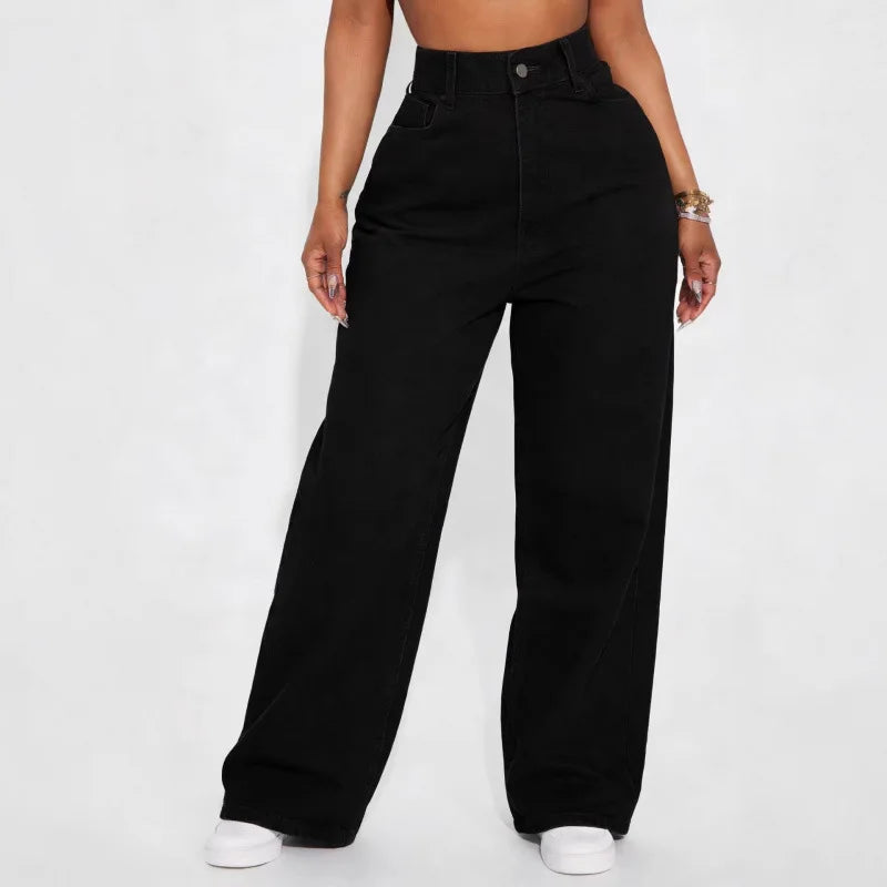 High Waist Straight Leg Jeans Women's Denim Pants Comfortable Casual Style Cotton Blend Long Trousers Trendy Commute Style