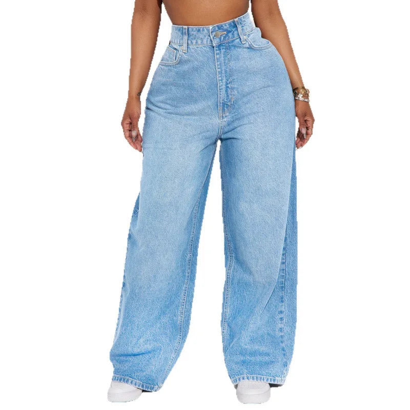 High Waist Straight Leg Jeans Women's Denim Pants Comfortable Casual Style Cotton Blend Long Trousers Trendy Commute Style