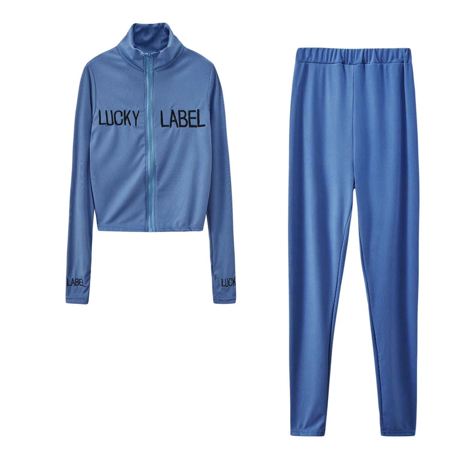 2026 Women's High-Necked 2-Piece Sport Suit with Embroidered Letters And Zipper Detail