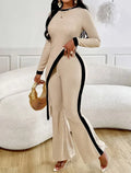 Elegant women's tight fitting asymmetrical hem pants top set for women