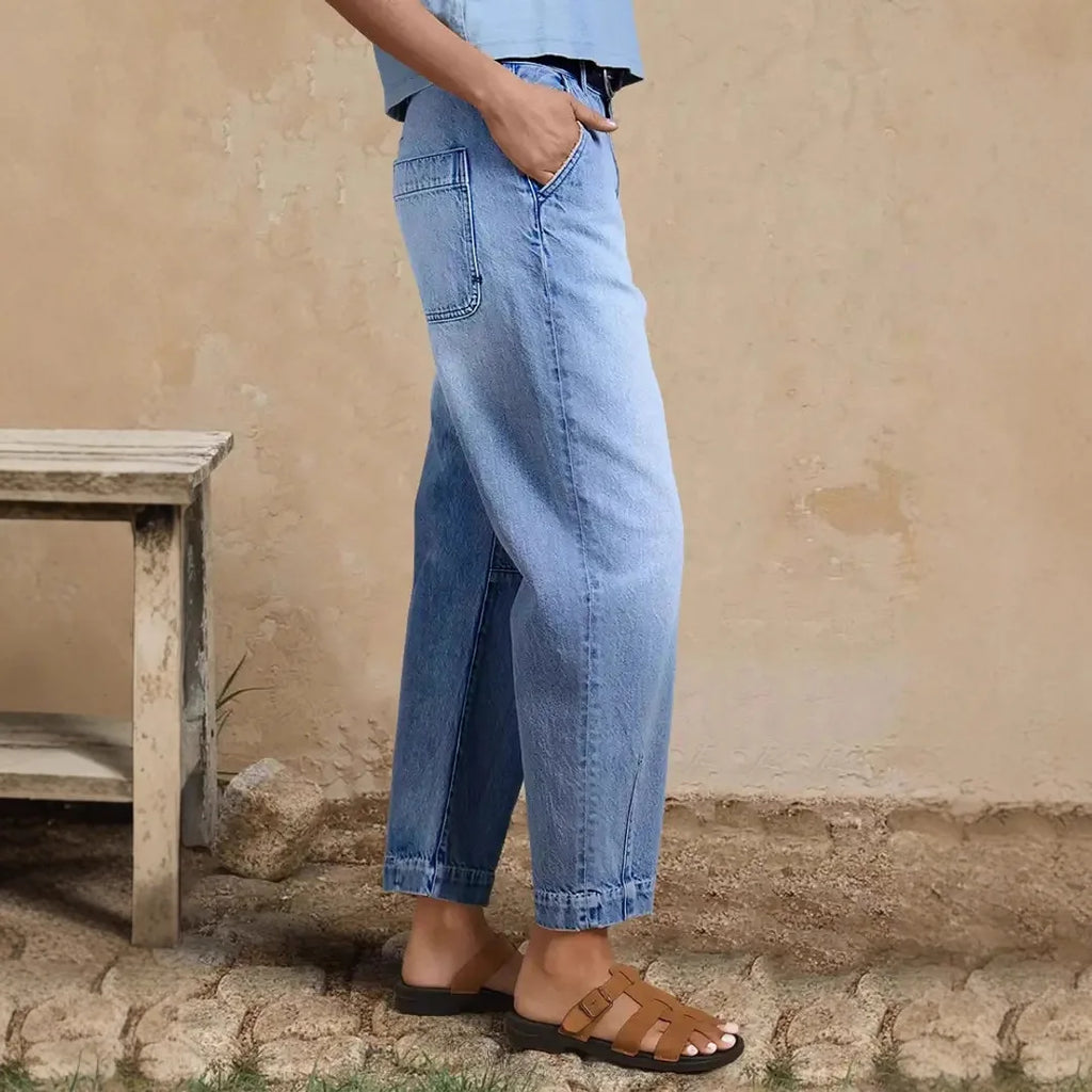 2026 Spring Summer Women's Fashion Casual Wide-Leg Straight Jeans Cropped Pants
