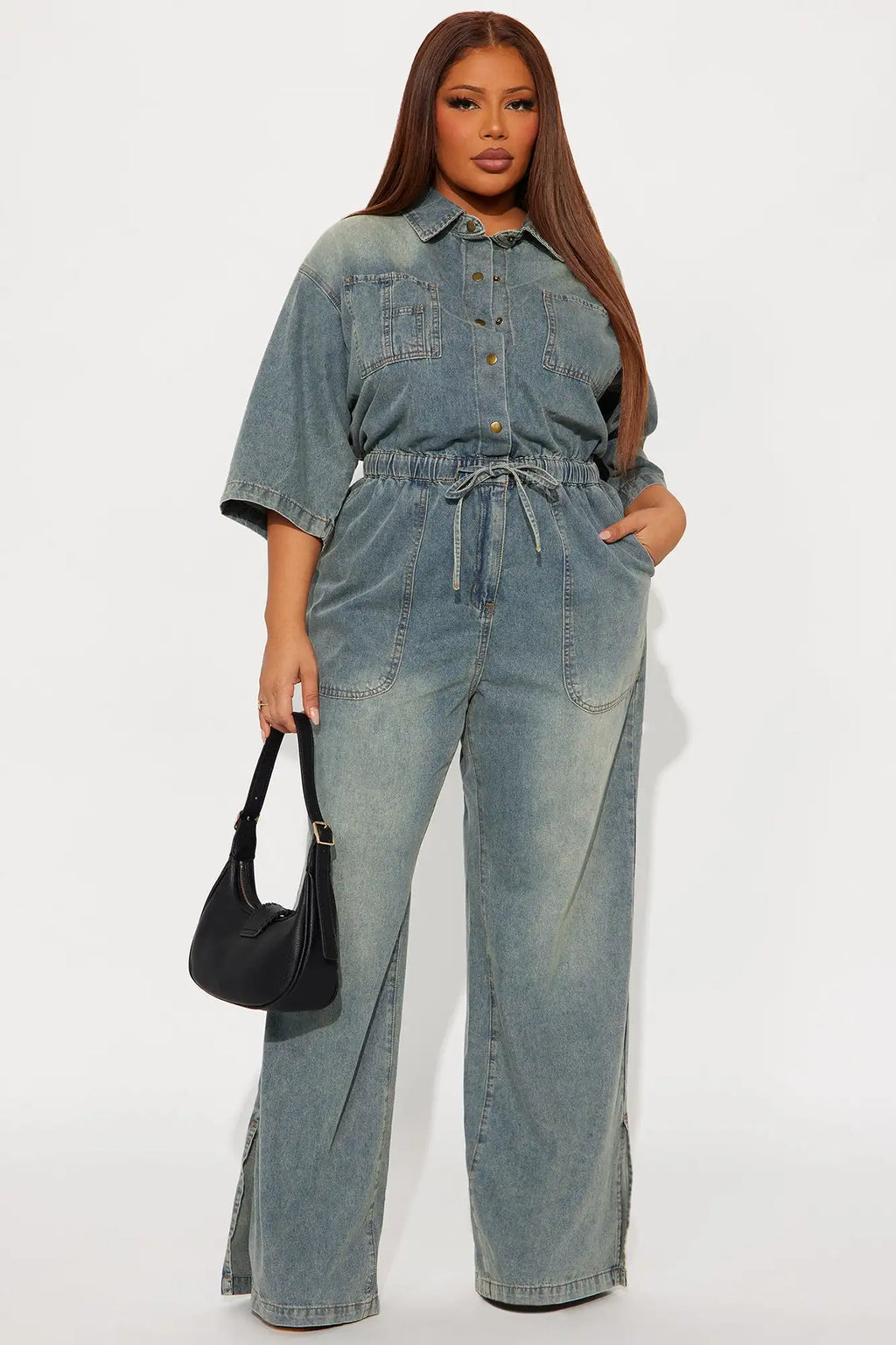 Streetwear Wide Leg Jeans Jumpsuit Sexy Women Turn Down Collar Elegant Denim Straight Romper Overalls