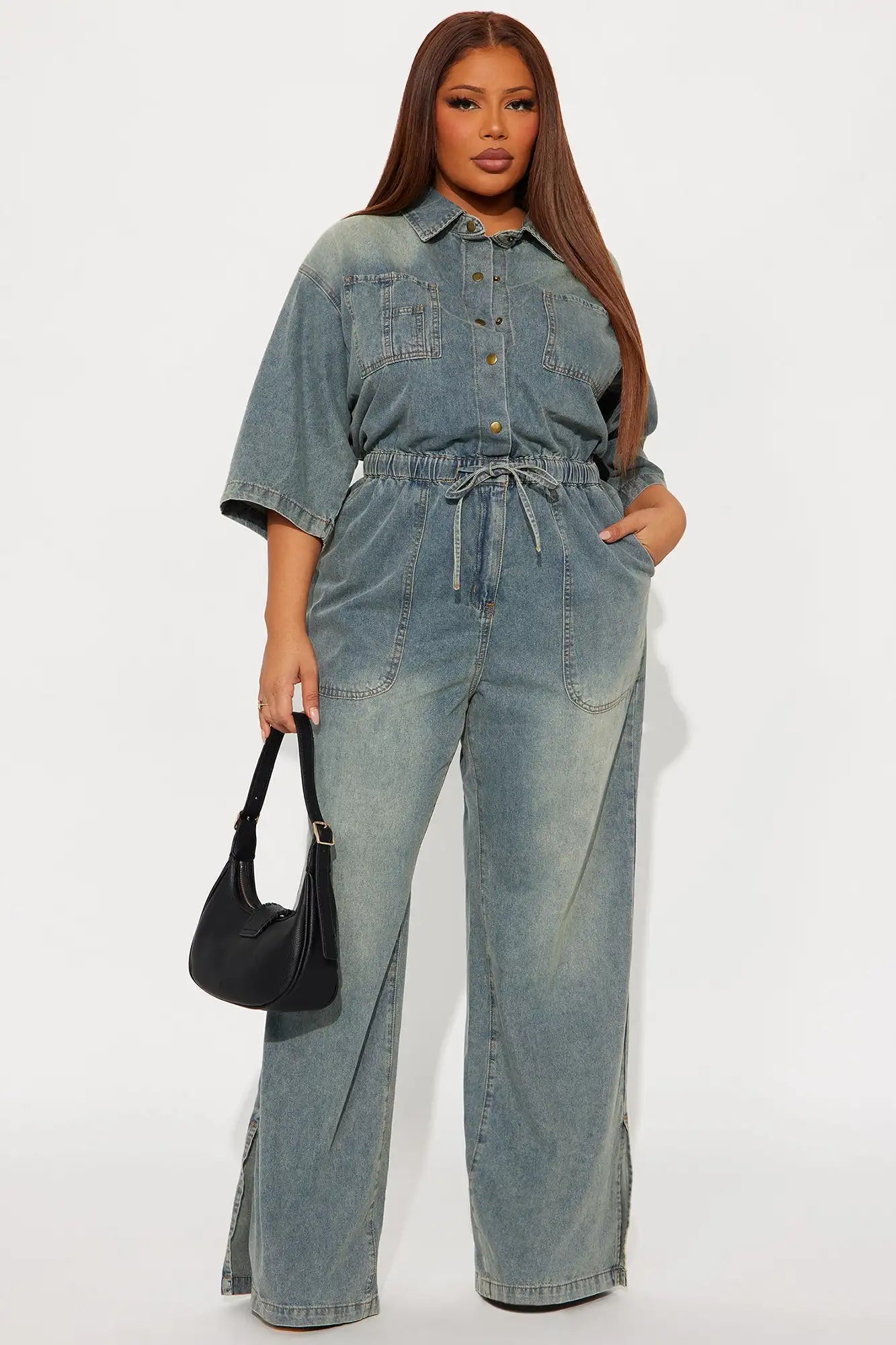 Streetwear Wide Leg Jeans Jumpsuit Sexy Women Turn Down Collar Elegant Denim Straight Romper Overalls