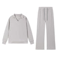 2025 European and American Autumn and Winter New Fashion Casual Women's Long Sleeved Drawstring Solid Color Commuting Pants Set