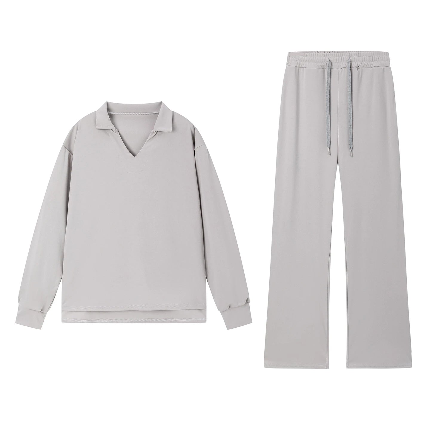 2025 European and American Autumn and Winter New Fashion Casual Women's Long Sleeved Drawstring Solid Color Commuting Pants Set