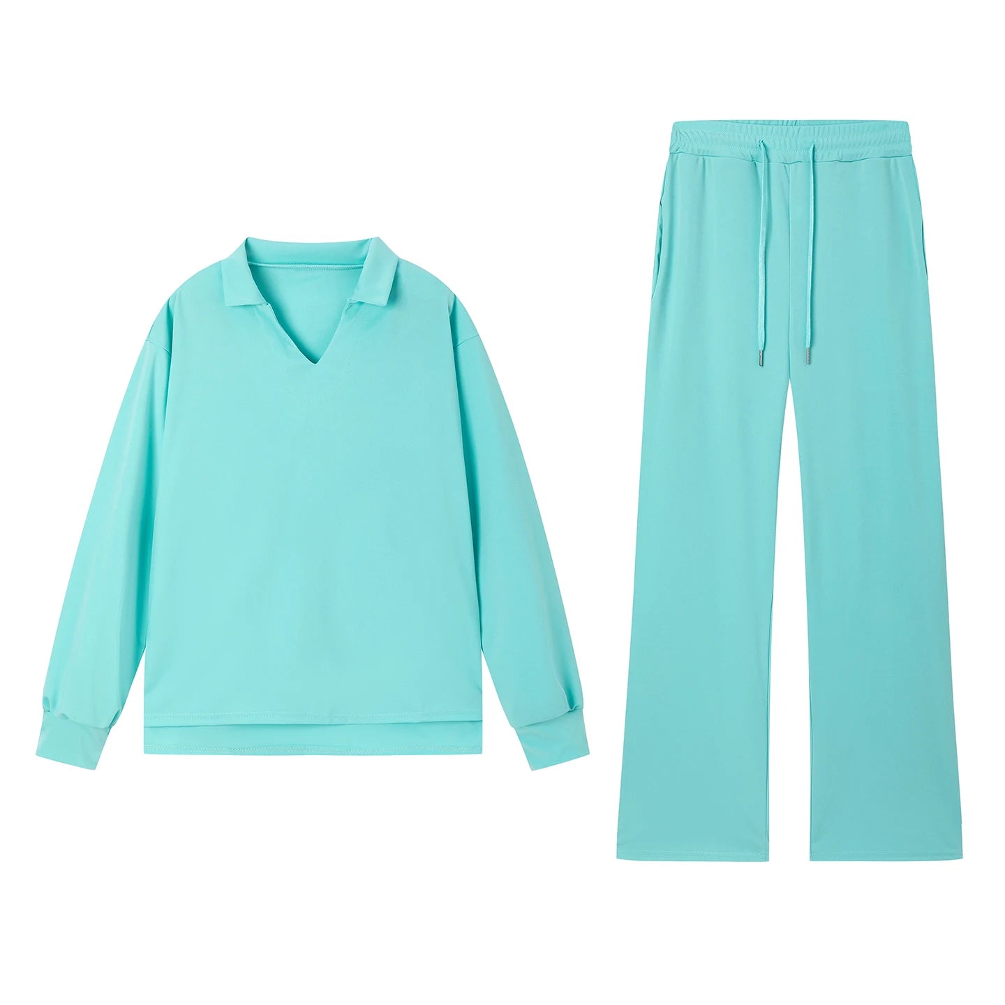 2025 European and American Autumn and Winter New Fashion Casual Women's Long Sleeved Drawstring Solid Color Commuting Pants Set