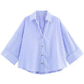 HXAO 2025 Women's Shirt Summer Crop Oversized Shirts & Blouses White Blue Rose Brown Striped Shirt Elegant Long Sleeve blouses