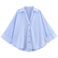 HXAO 2025 Women's Shirt Summer Crop Oversized Shirts & Blouses White Blue Rose Brown Striped Shirt Elegant Long Sleeve blouses