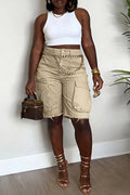 Denim Pant Women Jeans Short Pants Casual Loose Hole High Waist Straight Trousers Y2k Streetwear Elegant Splice Work Casual