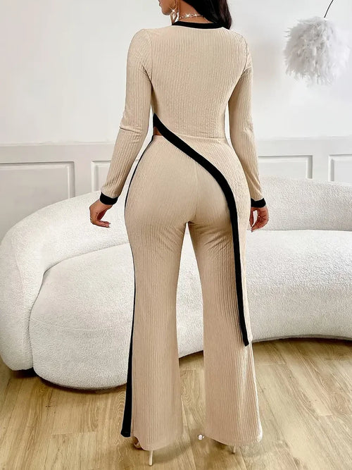 Elegant women's tight fitting asymmetrical hem pants top set for women