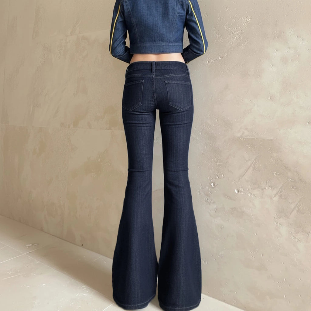 SUCHCUTE Dark Blue Low-Rise Slim-Fit Flare Jean Y2k Aesthetic 2000s Denim Trousers Chic Sexy Pant Casual Outfit Grunge Fairycore
