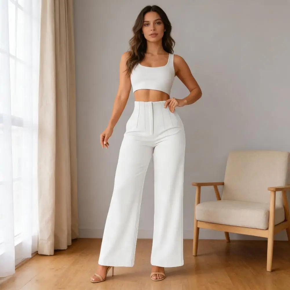 Women Pants High Waist Pure Color Casual Wide Leg Trousers Pure Color Suits Pants Commuting Pants Work Daily Casual Trousers