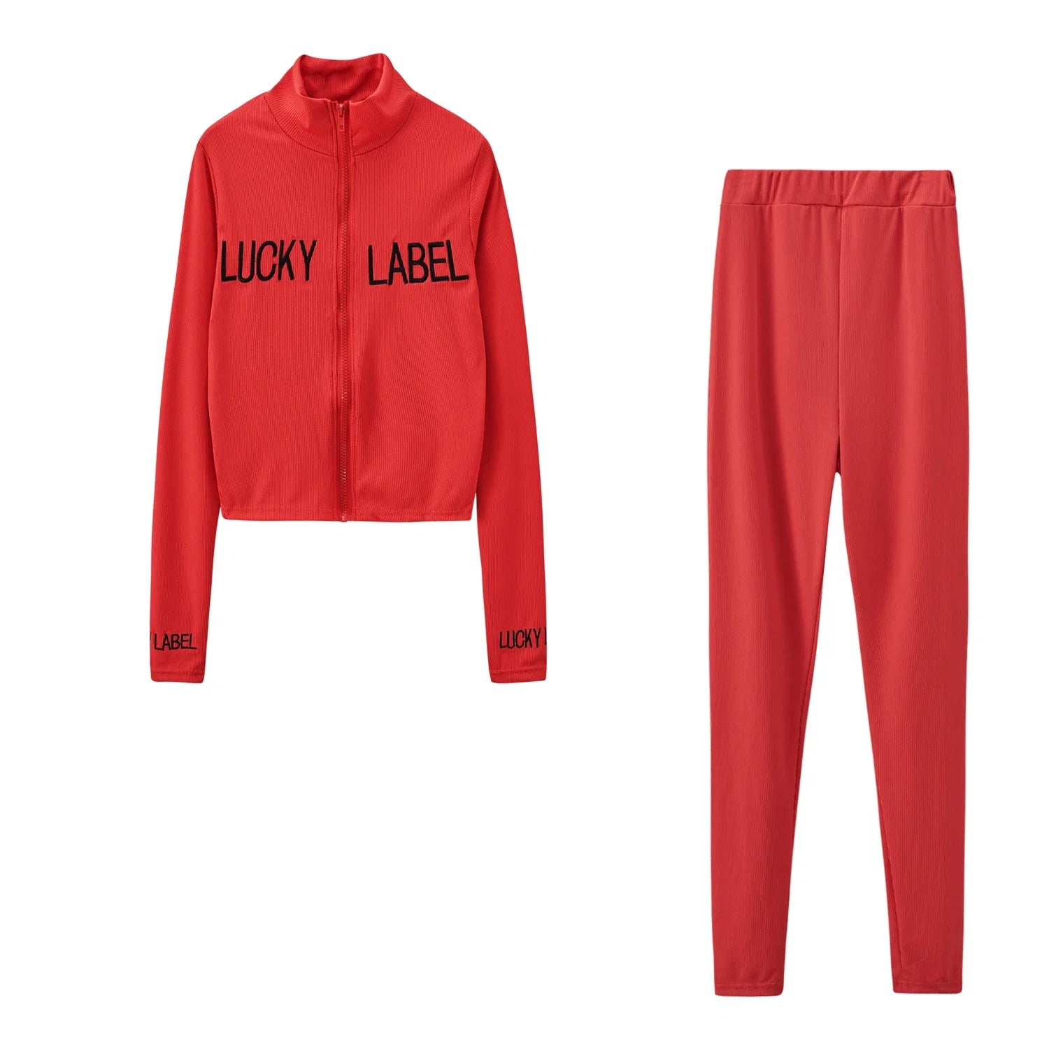2026 Women's High-Necked 2-Piece Sport Suit with Embroidered Letters And Zipper Detail
