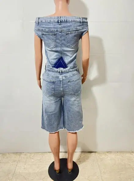 Summer New Trend Personalized One Neck Design Slim Fit High Waist Straight Leg Jumpsuit Women's Side Zipper Denim Jumpsuit