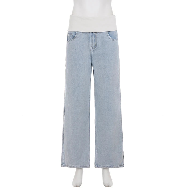 SUCHCUTE Streetwear Low Waisted Casual Straight-Leg Jeans Y2K Baggy Denim Pants Woman  Long Trousers Summer Clothing Harajuku