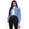 Washed Ripped Denim Short Jacket. New Fashionable Loose Casual Lapel Long-sleeved Denim Jacket for Women in Spring and Autumn