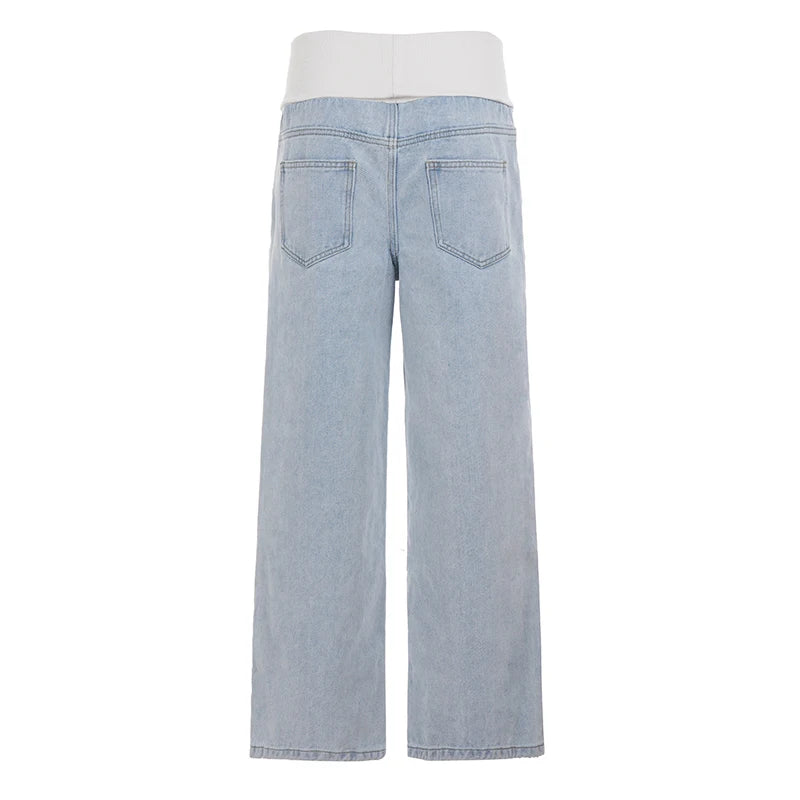 SUCHCUTE Streetwear Low Waisted Casual Straight-Leg Jeans Y2K Baggy Denim Pants Woman  Long Trousers Summer Clothing Harajuku