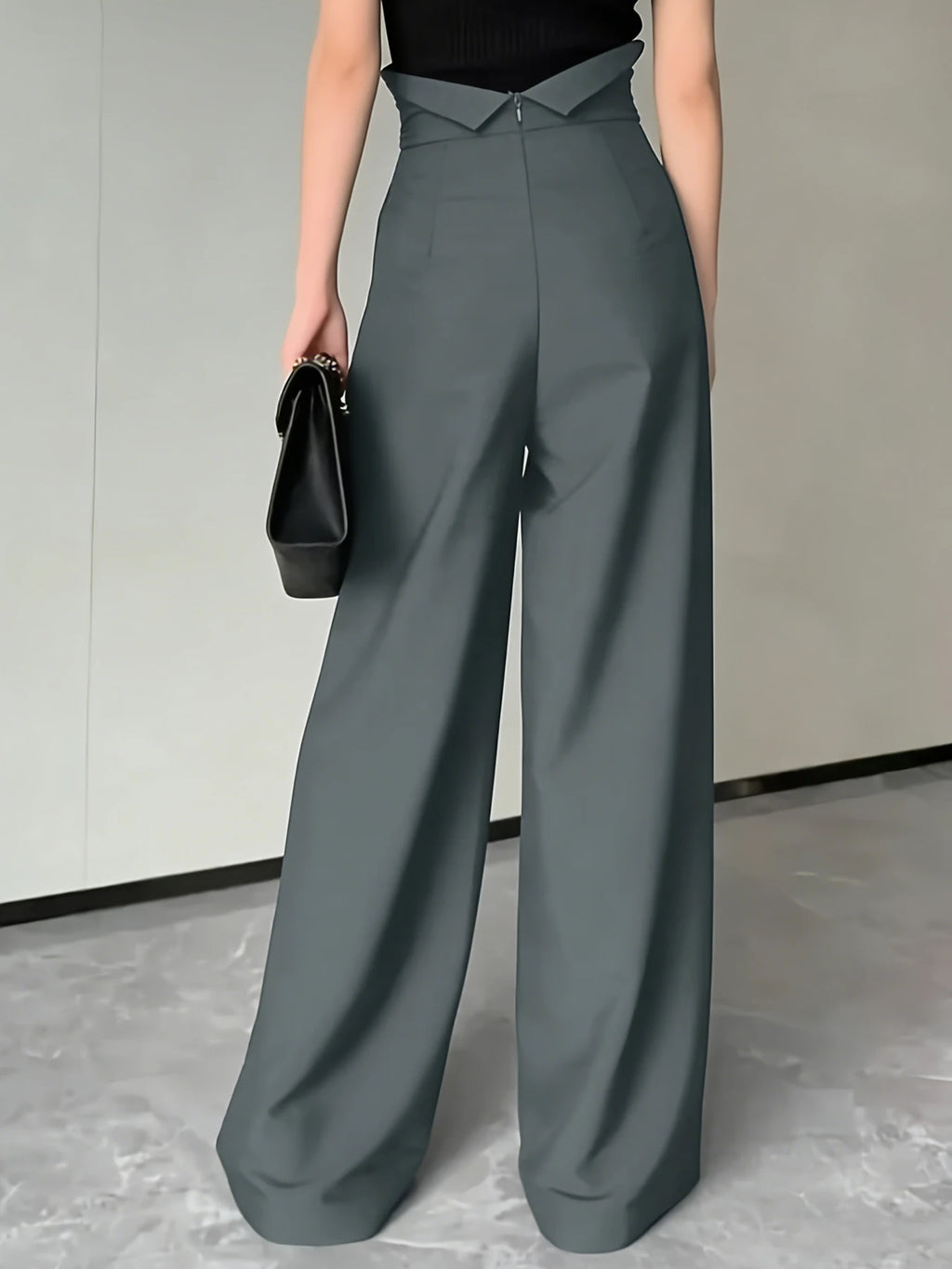 Women's Grey High Waist Wide Leg Suit Pants Pleated Wrap Waist Flowy Palazzo Pants Fashion Spring Summer Office Daily Trousers