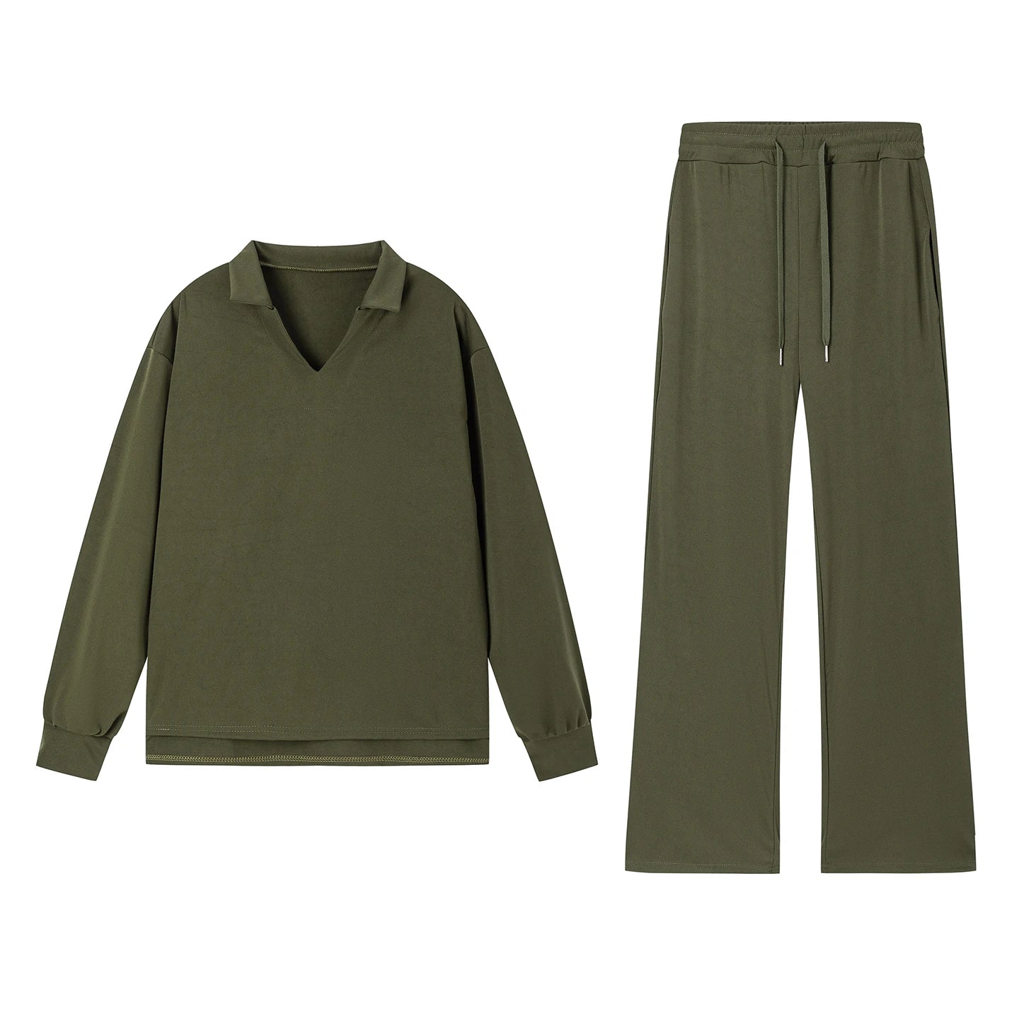 2025 European and American Autumn and Winter New Fashion Casual Women's Long Sleeved Drawstring Solid Color Commuting Pants Set