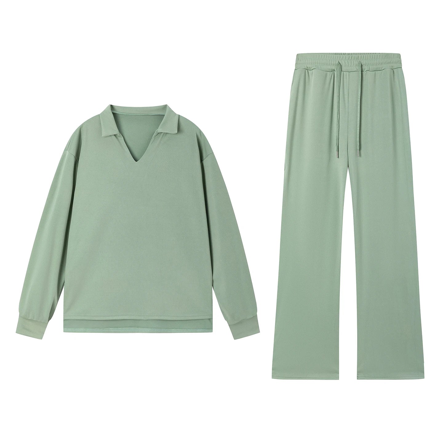2025 European and American Autumn and Winter New Fashion Casual Women's Long Sleeved Drawstring Solid Color Commuting Pants Set
