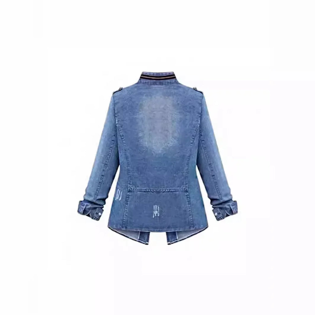 Plus Size Denim Top For Women Fashionable European And American Style Cotton Coat Long Sleeve Square Neck Regular Fit