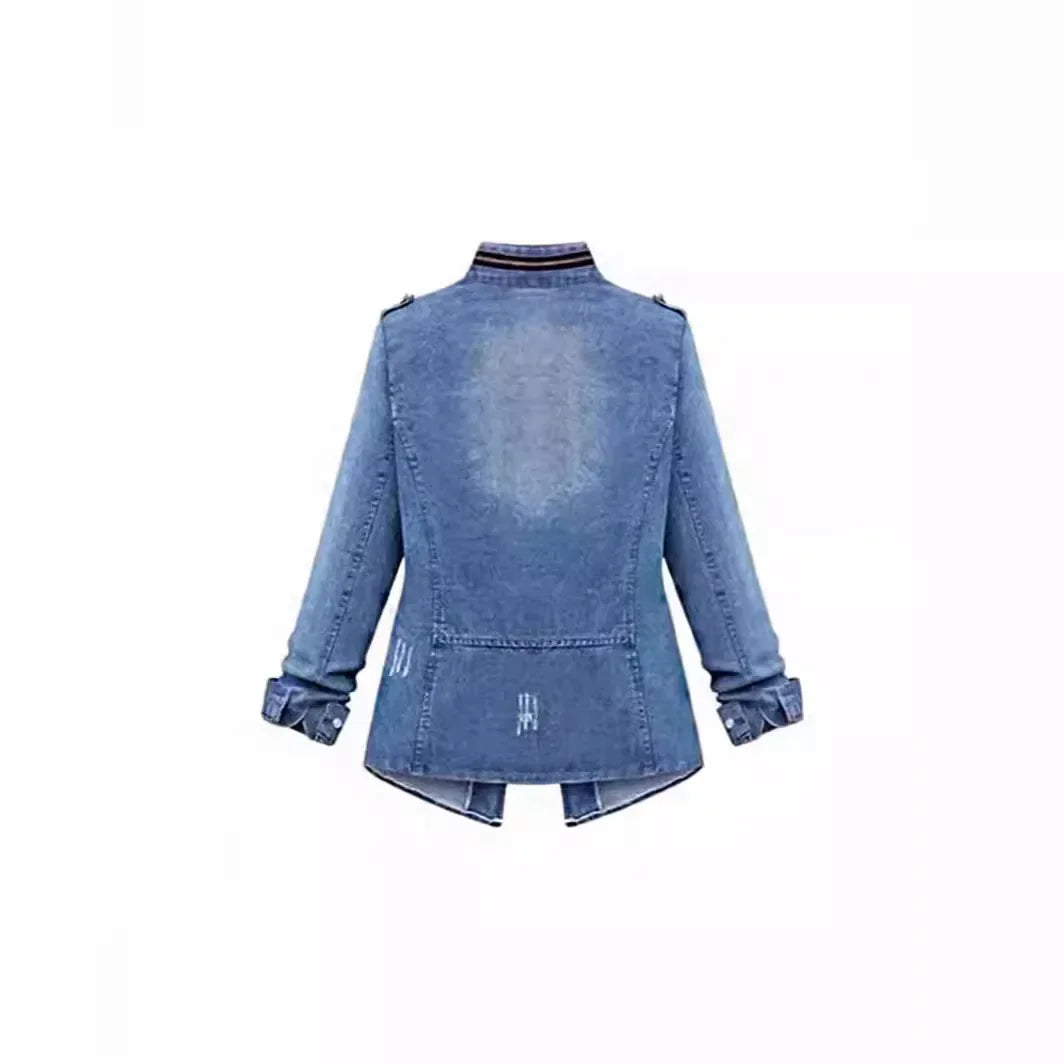 Plus Size Denim Top For Women Fashionable European And American Style Cotton Coat Long Sleeve Square Neck Regular Fit