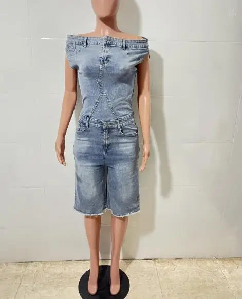 Summer New Trend Personalized One Neck Design Slim Fit High Waist Straight Leg Jumpsuit Women's Side Zipper Denim Jumpsuit