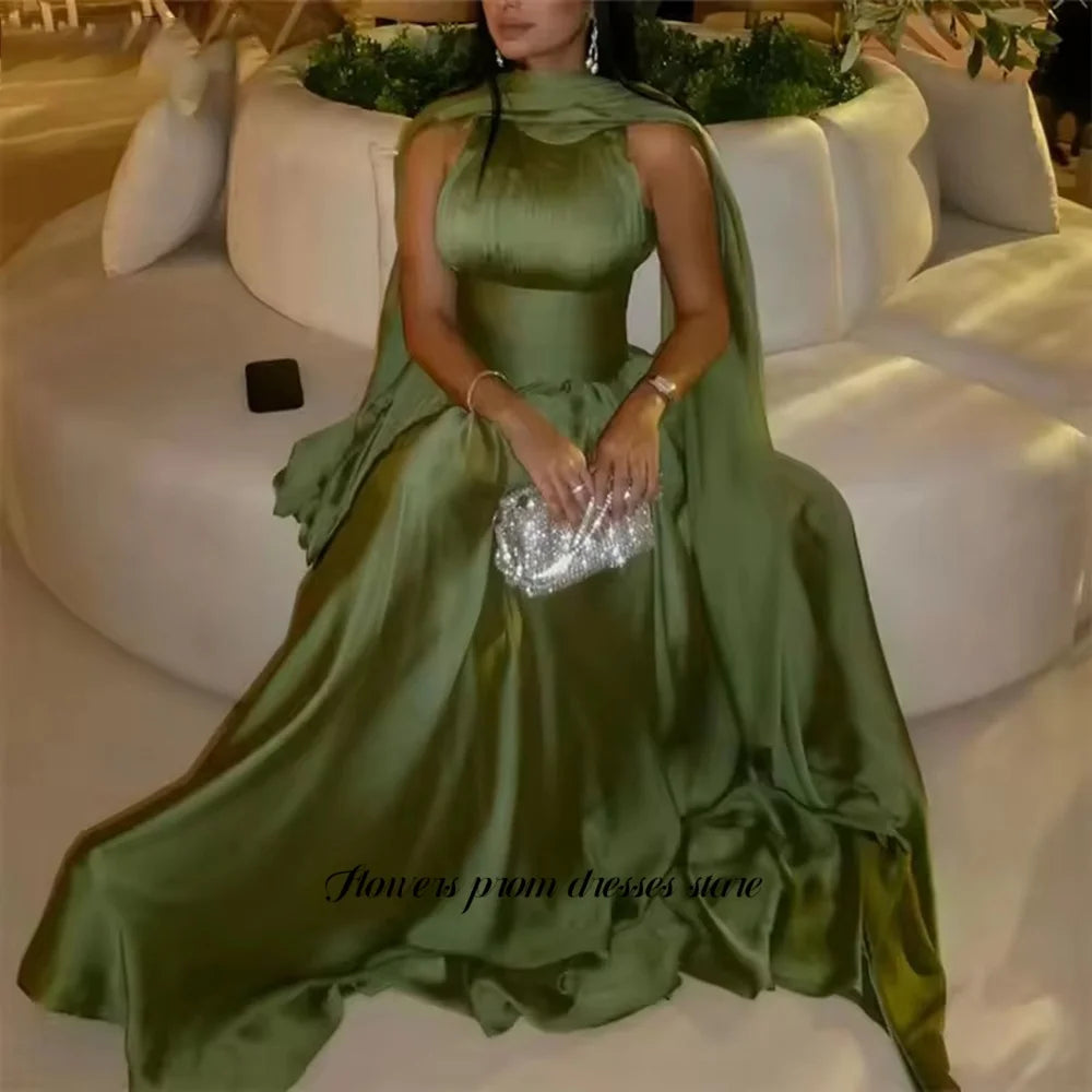 Flowers Pleats A Line Party Dress Formal Evening Dress with Scarf Formal Party Dress for Women فساتين مناسبة رسمية Customized