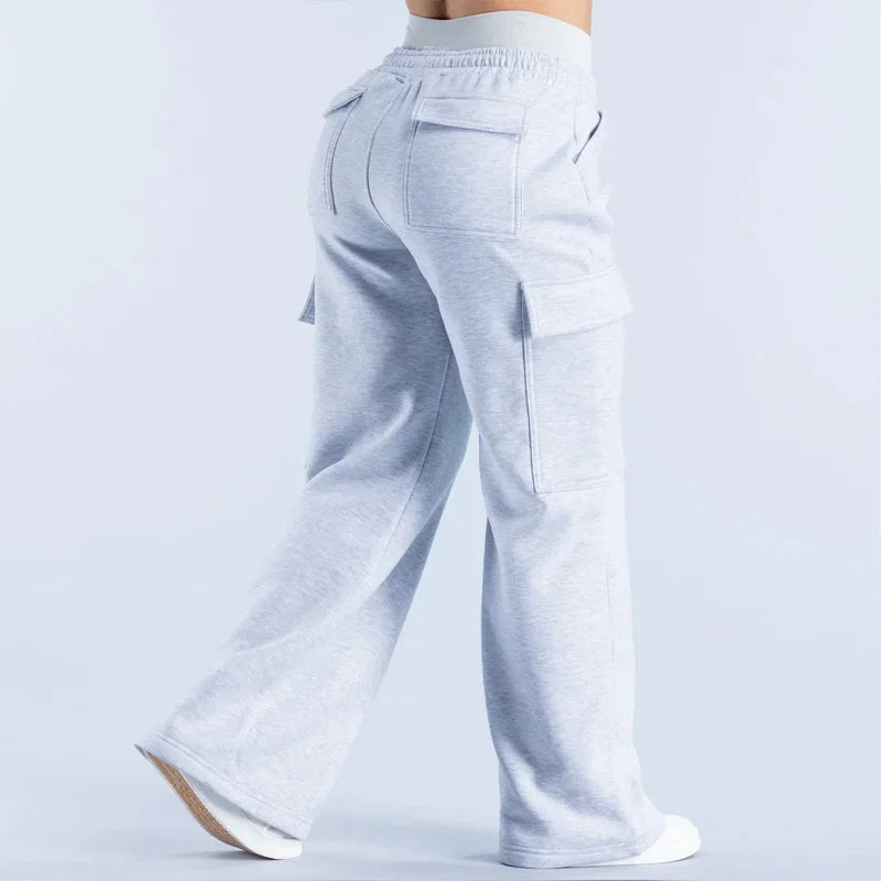 Women Fashion Low Waist Belted Straight Leg Wide Leg Trousers Solid Color Casual Joggers Multiple Pockets American Work Pants