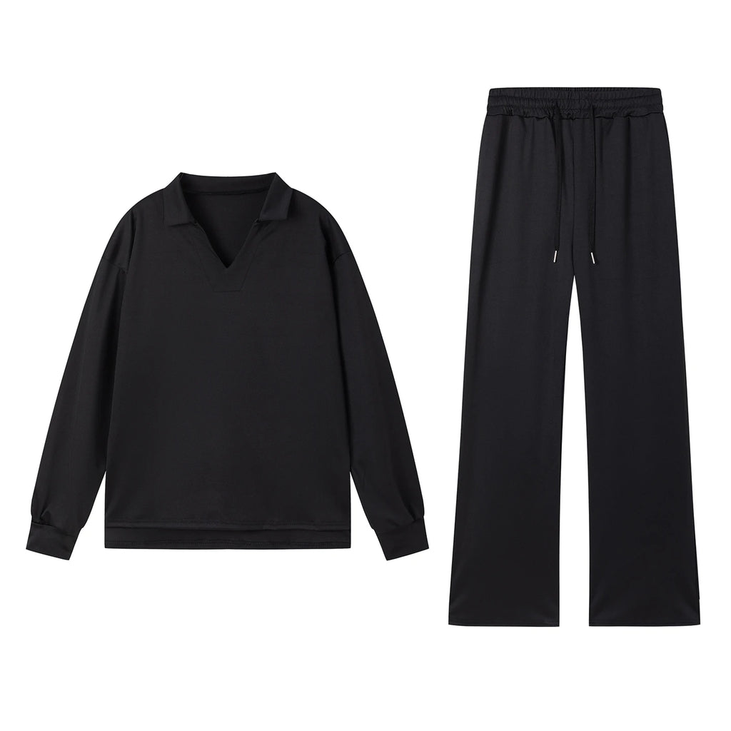 2025 European and American Autumn and Winter New Fashion Casual Women's Long Sleeved Drawstring Solid Color Commuting Pants Set