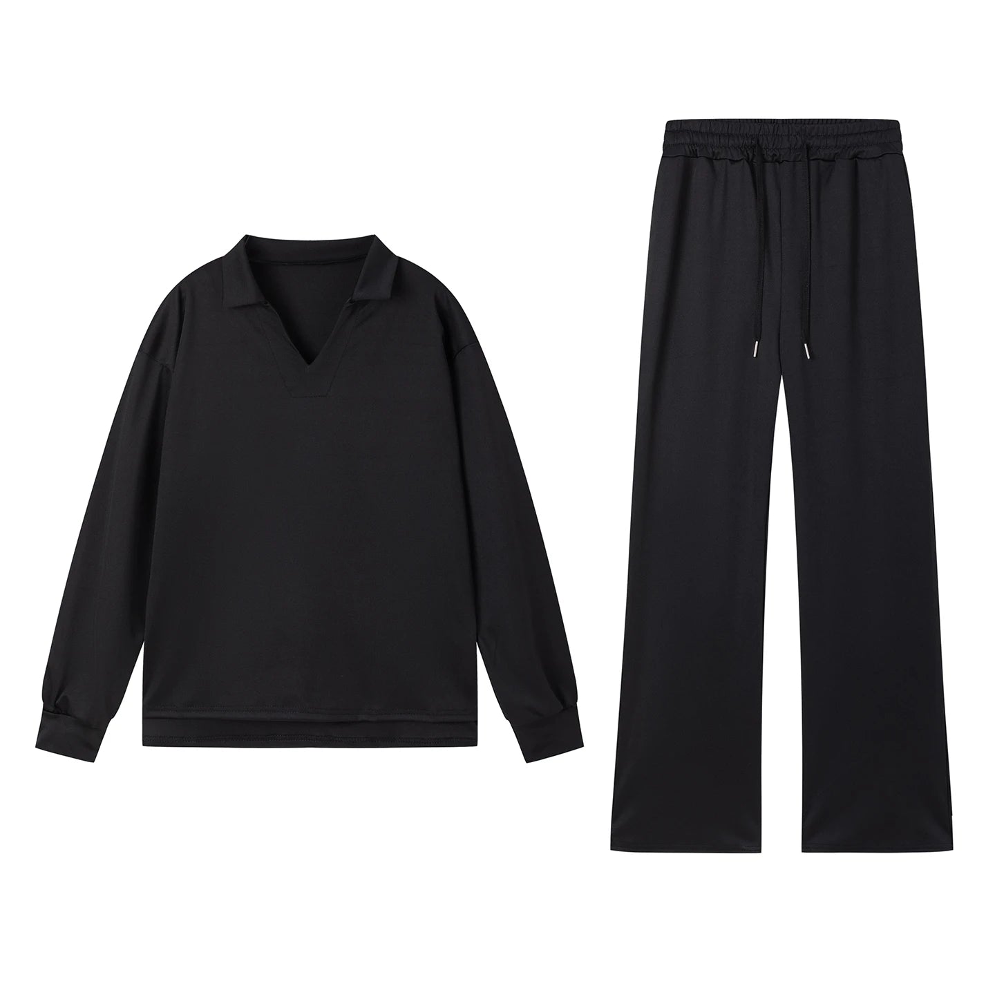 2025 European and American Autumn and Winter New Fashion Casual Women's Long Sleeved Drawstring Solid Color Commuting Pants Set