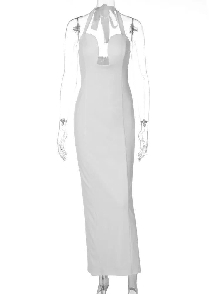 Mozision Halter Strapless Sexy Maxi Dress Women Elegant Deep V Neck Hollow Out Sleeveless Backless Bodycon Club Party Long Dress