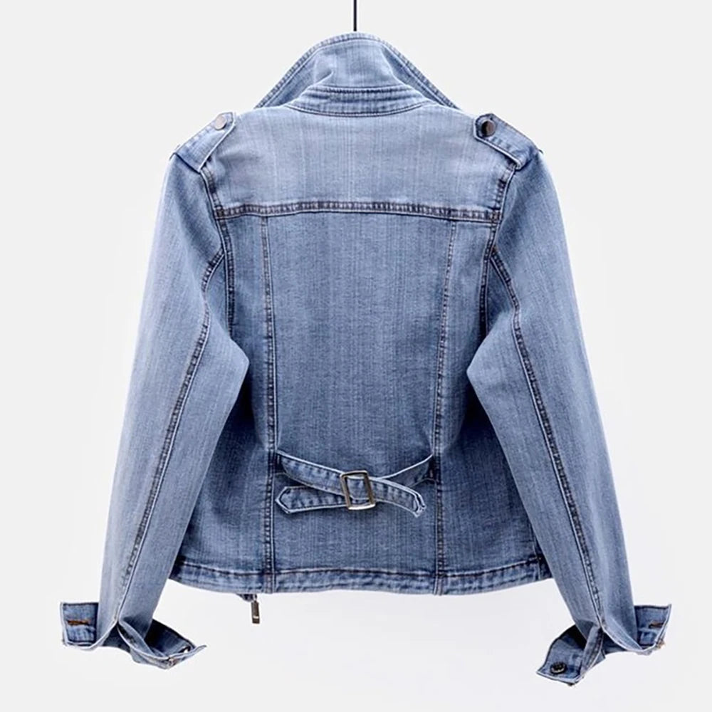Spring and Autumn Trend New style, Fashion Denim Jacket for Women, Suit Collar Motorcycle Jacket coat, Slim Fit Trendy Top