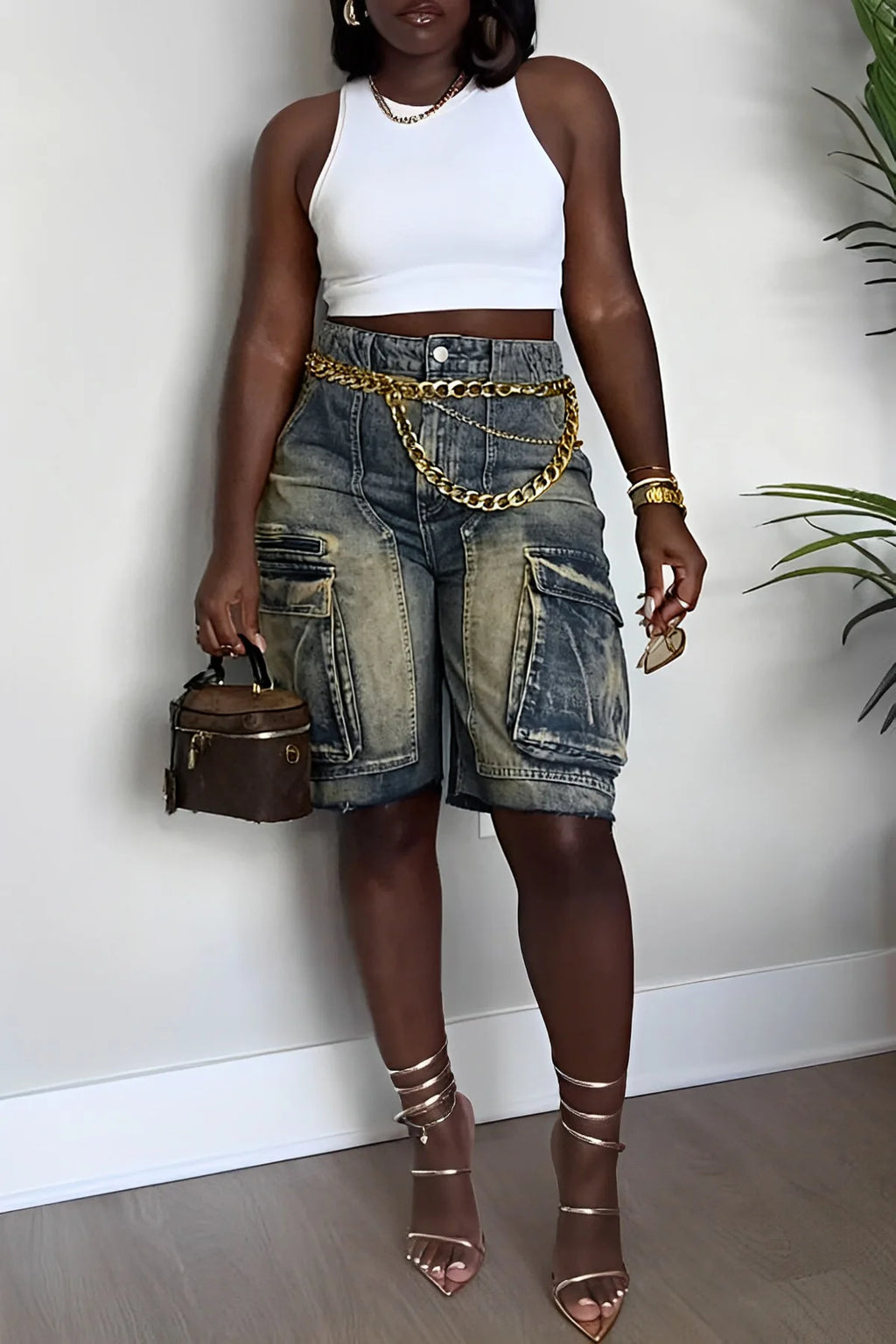 Denim Pant Women Jeans Short Pants Casual Loose Hole High Waist Straight Trousers Y2k Streetwear Elegant Splice Work Casual