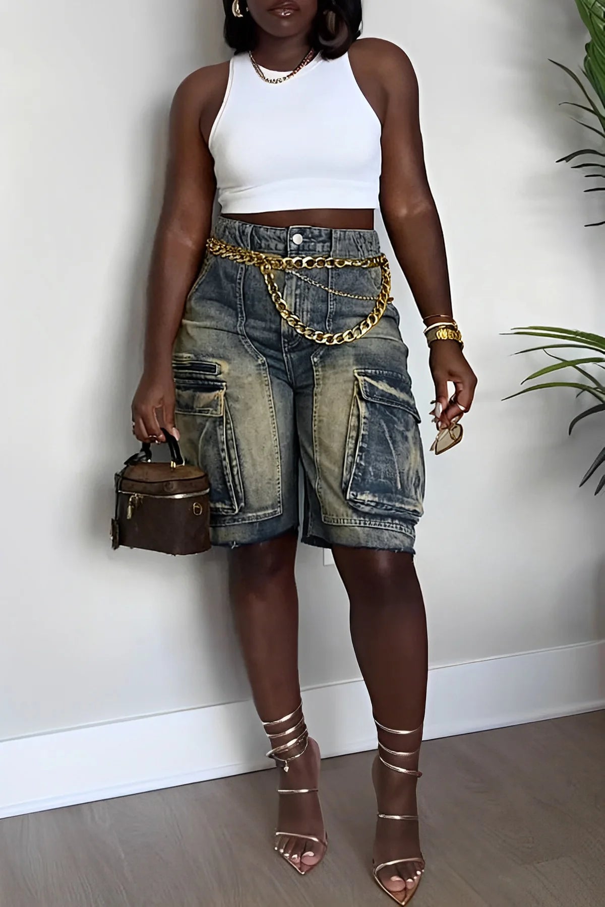 Denim Pant Women Jeans Short Pants Casual Loose Hole High Waist Straight Trousers Y2k Streetwear Elegant Splice Work Casual