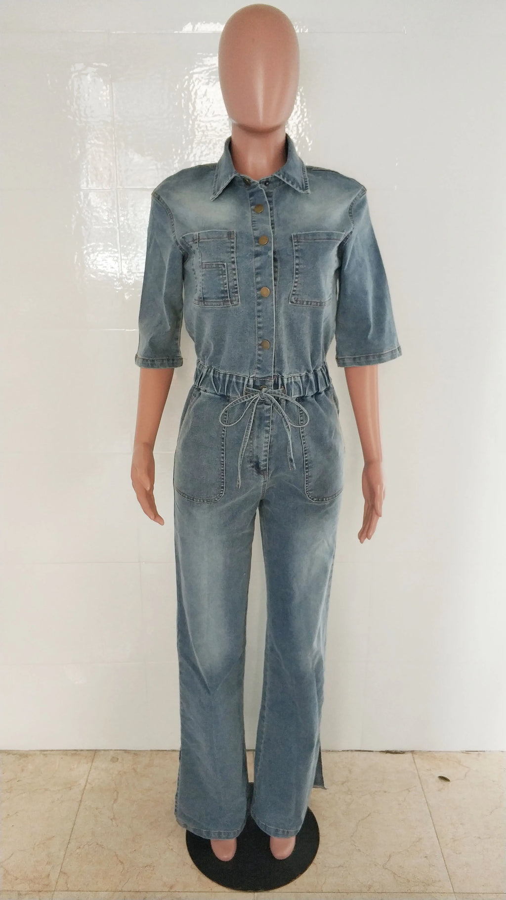Streetwear Wide Leg Jeans Jumpsuit Sexy Women Turn Down Collar Elegant Denim Straight Romper Overalls