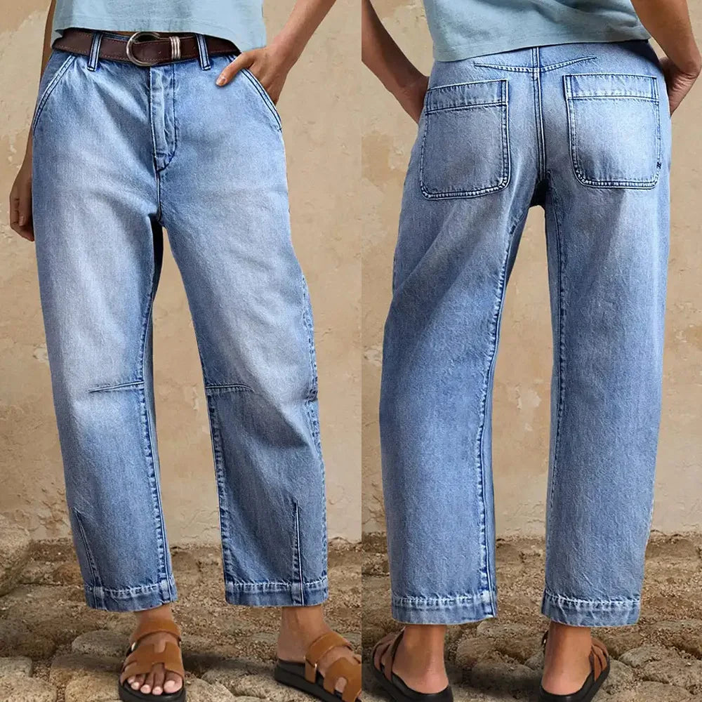 2026 Spring Summer Women's Fashion Casual Wide-Leg Straight Jeans Cropped Pants