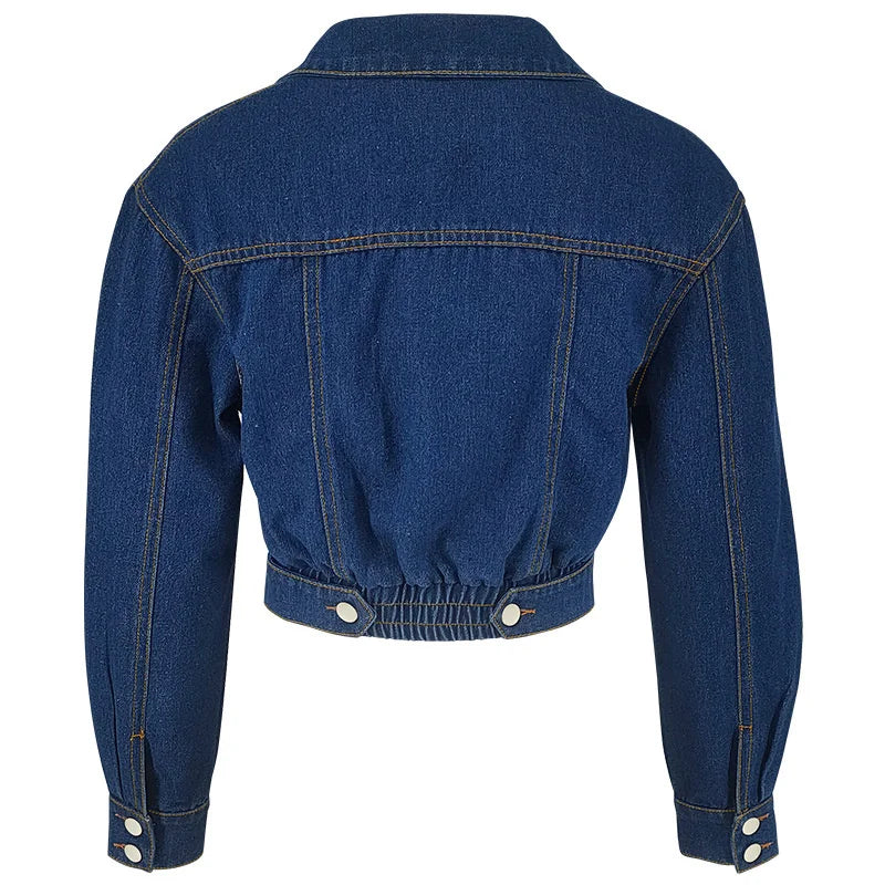 2025 High-waist Denim Extra Short Jacket Women Elastic-waist Jean Coat Spring Autumn Sexy Slim Outerwear Streetwear Casual Tops