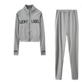 2026 Women's High-Necked 2-Piece Sport Suit with Embroidered Letters And Zipper Detail