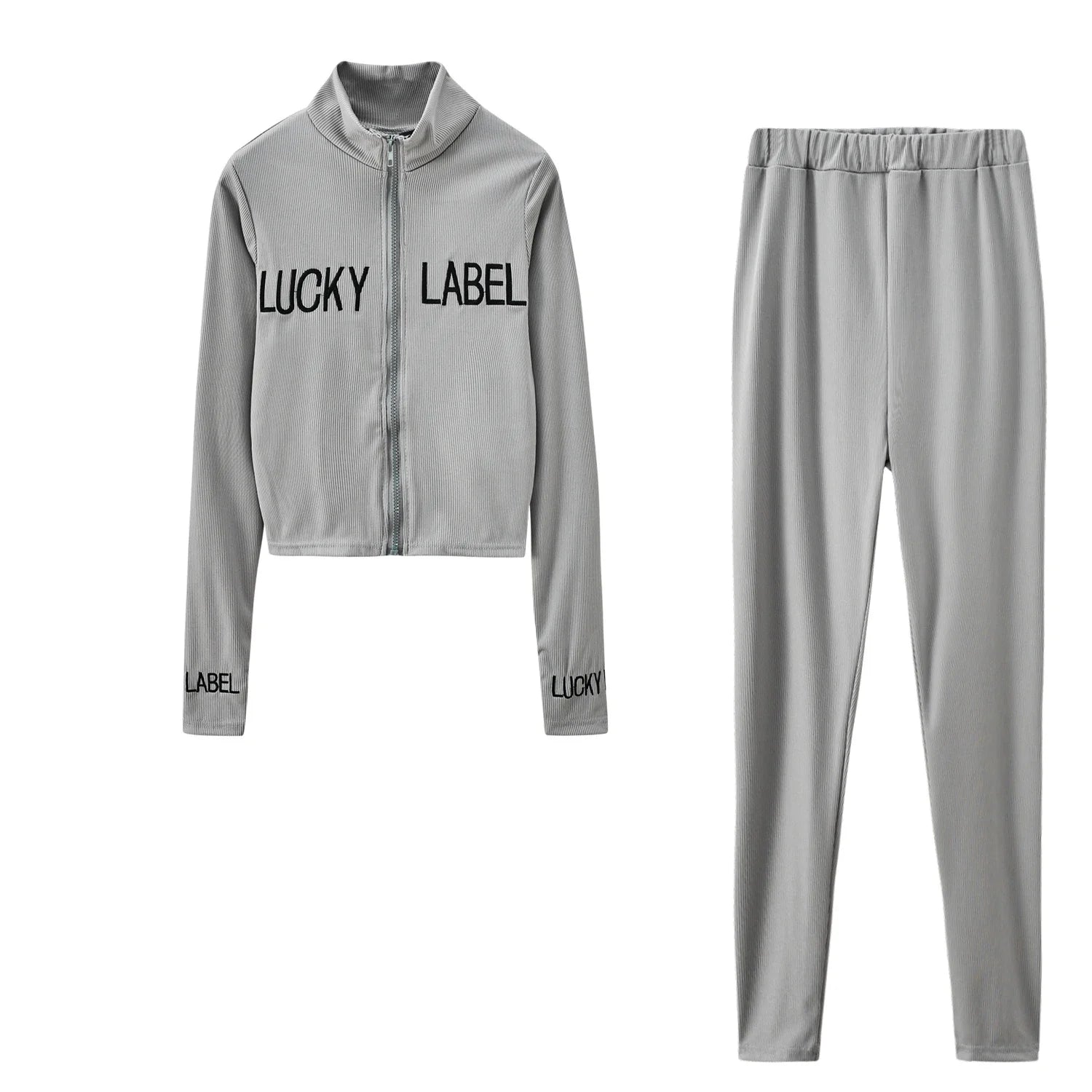 2026 Women's High-Necked 2-Piece Sport Suit with Embroidered Letters And Zipper Detail