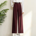2026 New Burgundy Suits Pants for Women Office Lady Elegant High Waist Wide Leg Fashion Trousers with Pockets Black Gray
