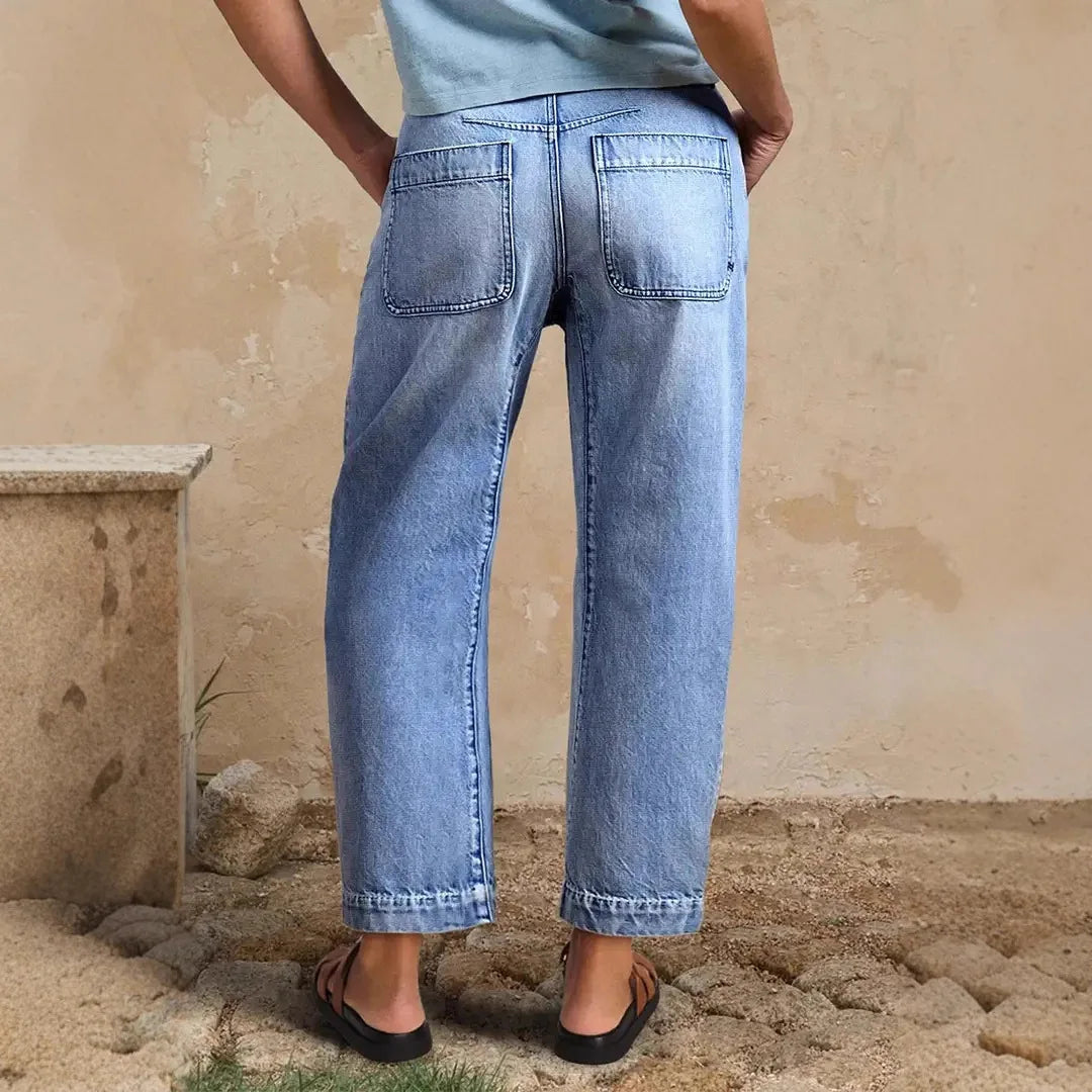 2026 Spring Summer Women's Fashion Casual Wide-Leg Straight Jeans Cropped Pants