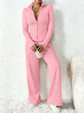 Women's Casual Sportswear Tracksuit Spring Autumn Zip-Up Stand Collar Slim Top High Waist Wide Leg Pants 2-Piece Set